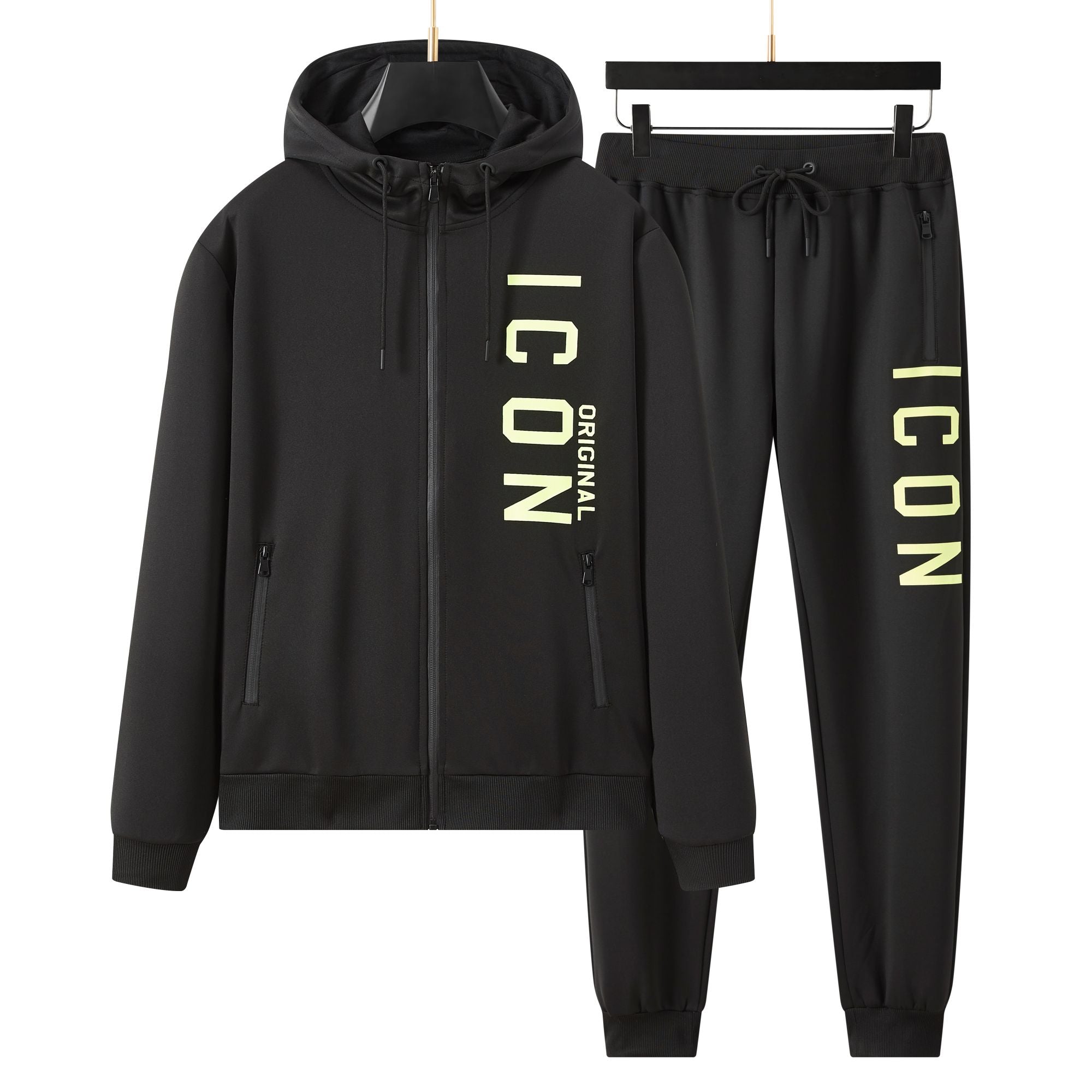 Men's Side ICON Print Tracksuit set with Zipped Pockets, Fleece Ribbed Cuff Sweatshirts and Cotton Blend Joggers, Gift for Him