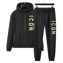 Men's Side ICON Print Tracksuit set with Zipped Pockets, Fleece Ribbed Cuff Sweatshirts and Cotton Blend Joggers, Gift for Him