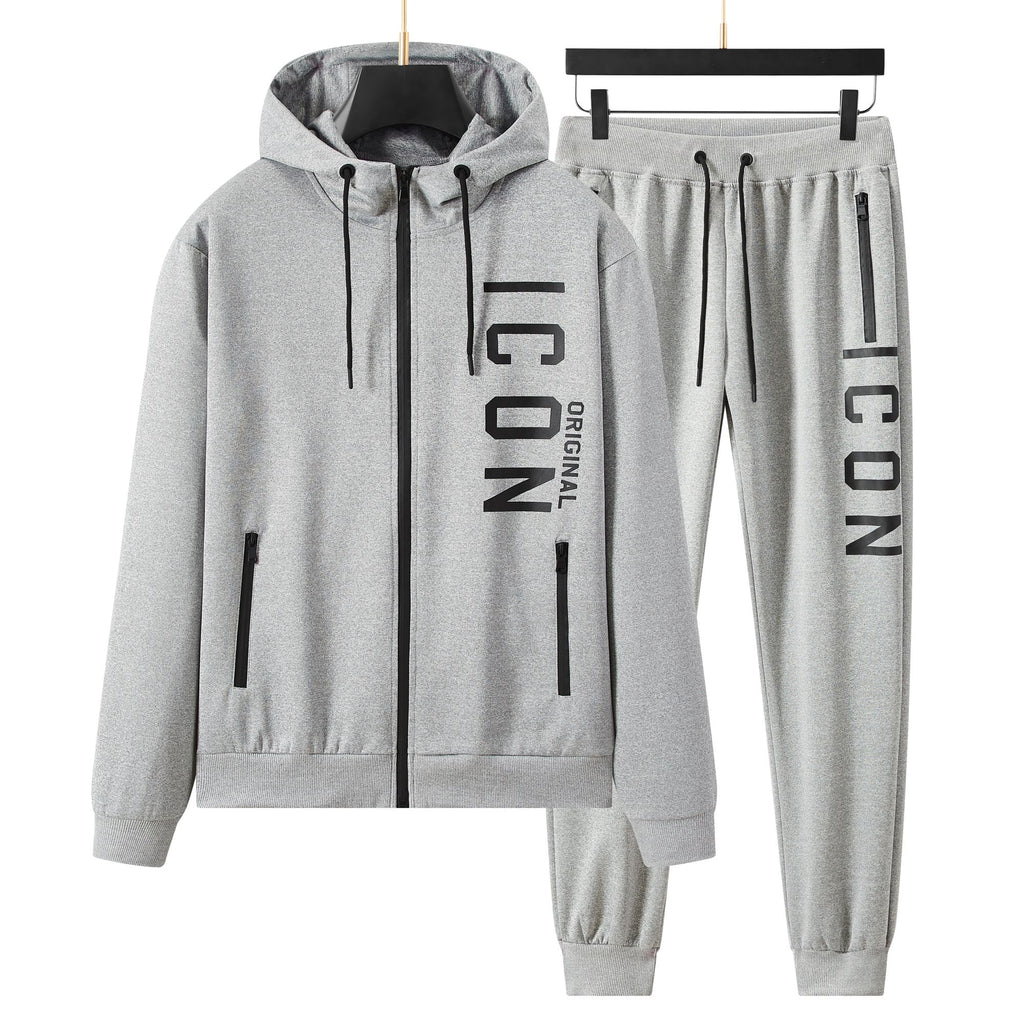 Men's Side ICON Print Tracksuit set with Zipped Pockets, Fleece Ribbed Cuff Sweatshirts and Cotton Blend Joggers, Gift for Him