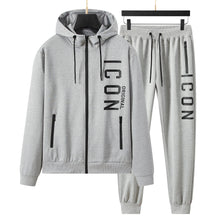 Men's Side ICON Print Tracksuit set with Zipped Pockets, Fleece Ribbed Cuff Sweatshirts and Cotton Blend Joggers, Gift for Him