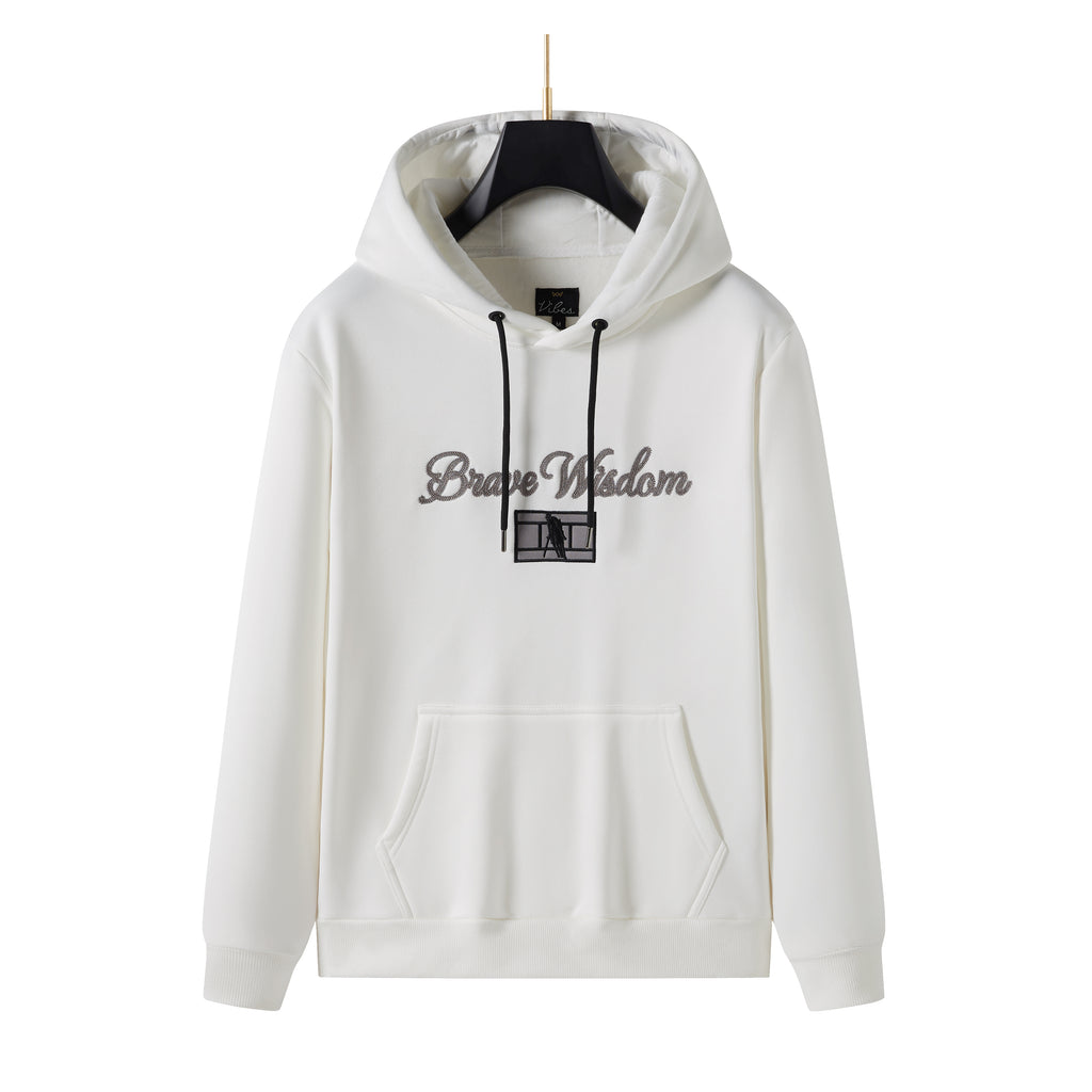 Men's Pullover Brave Wisdom Embroidered Hoodie with Long Sleeve Sweatshirt Drawstring Hoodies, Perfect Gift for Him