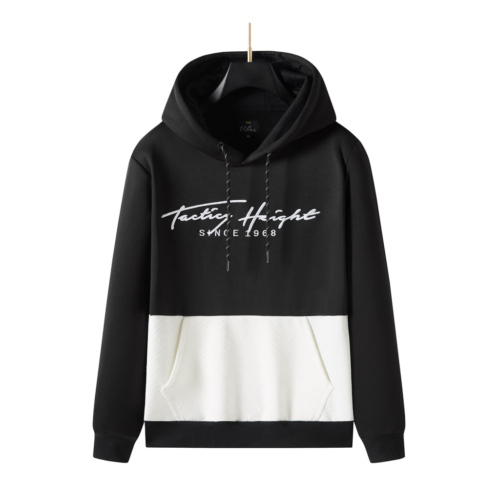 Men's Pullover 3D Testing Height Embroidered Hoodie with black or white  Texture, Long Sleeve Sweatshirt Drawstring Hoodies, Perfect Gift for Him