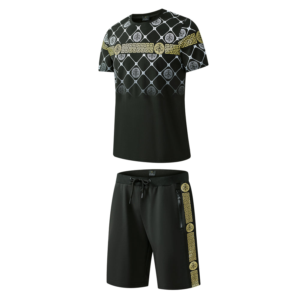 Men's Shorts Set Lion Print Cotton T Shirt + Polyester Shorts Set Tracksuit Summer Design 06