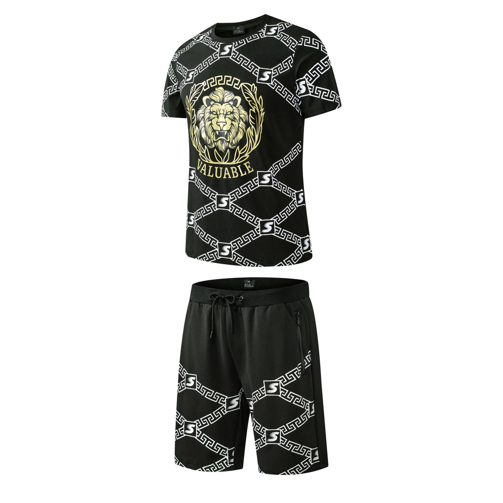 Men's Shorts Set Lion Print Cotton T Shirt + Polyester Shorts Set Tracksuit Summer Design 09