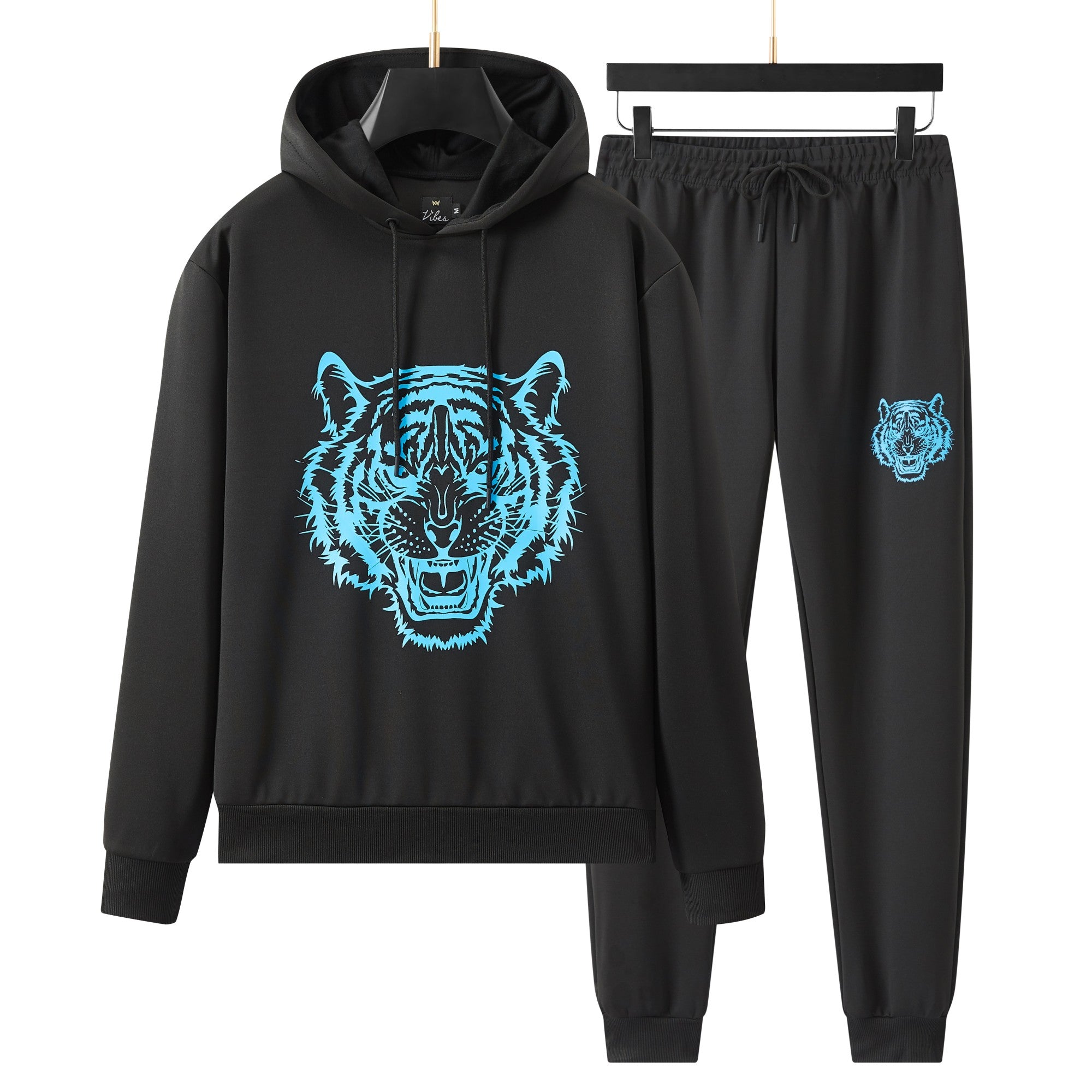 Men's Tiger print design hoodie tracksuit set, Scuba Polyester Tracksuit, Ribbed Cuff Sweatshirts and Blend Joggers, for Him