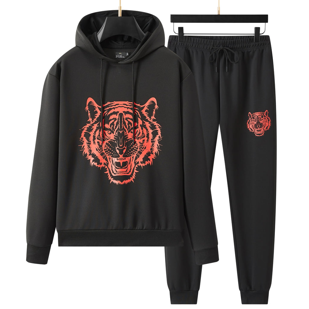 Men's Tiger print design hoodie tracksuit set, Scuba Polyester Tracksuit, Ribbed Cuff Sweatshirts and Blend Joggers, for Him