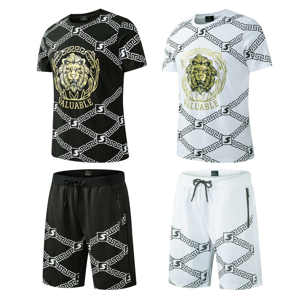 Men's Shorts Set Lion Print Cotton T Shirt + Polyester Shorts Set Tracksuit Summer Design 09