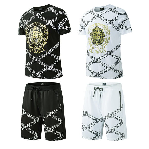 Men's Shorts Set Lion Print Cotton T Shirt + Polyester Shorts Set Tracksuit Summer Design 09