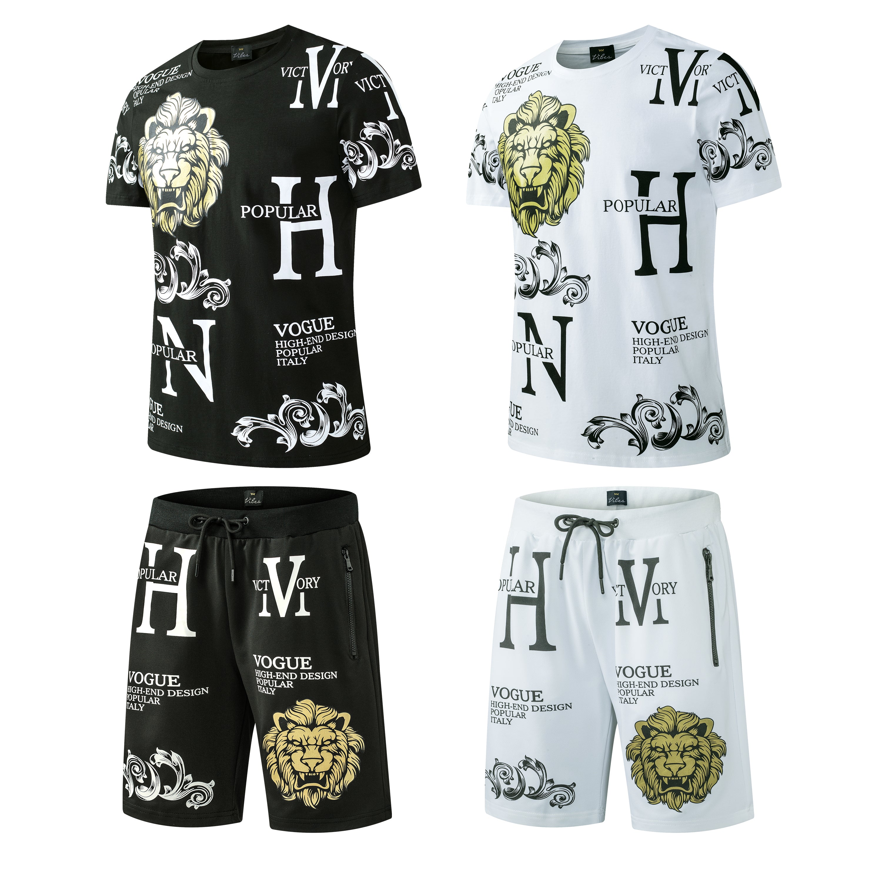 Men's Shorts Set Lion Print Cotton T Shirt + Polyester Shorts Set Tracksuit Summer Design 10