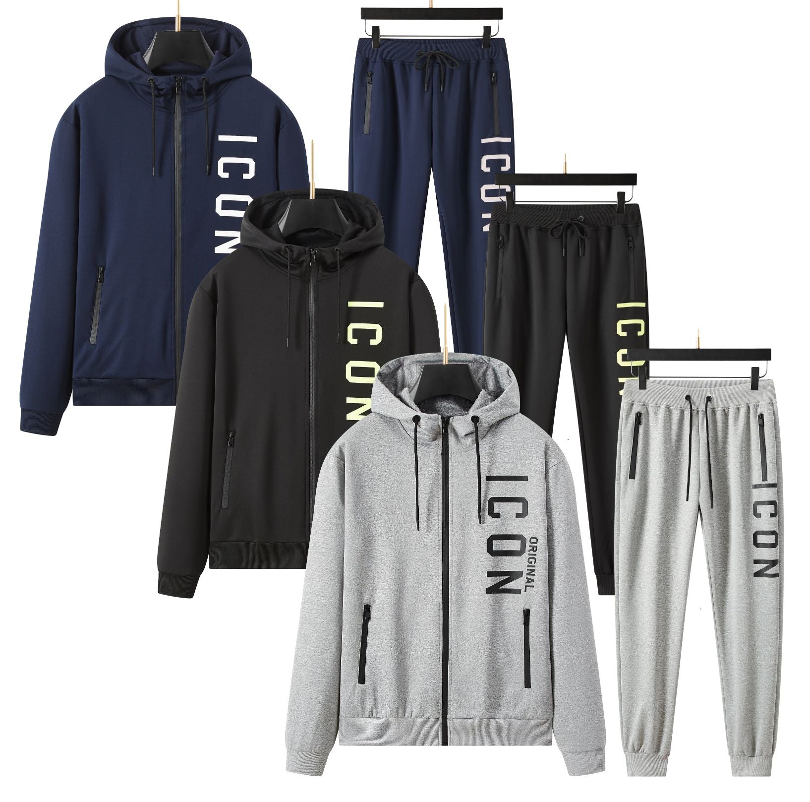 Men's Side ICON Print Tracksuit set with Zipped Pockets, Fleece Ribbed Cuff Sweatshirts and Cotton Blend Joggers, Gift for Him