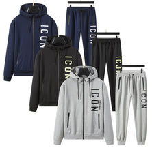 Pack of 7 Men's Side ICON Print Tracksuit set with Zipped Pockets, Ribbed Cuff Sweatshirts and Cotton Blend Joggers, Gift for Him