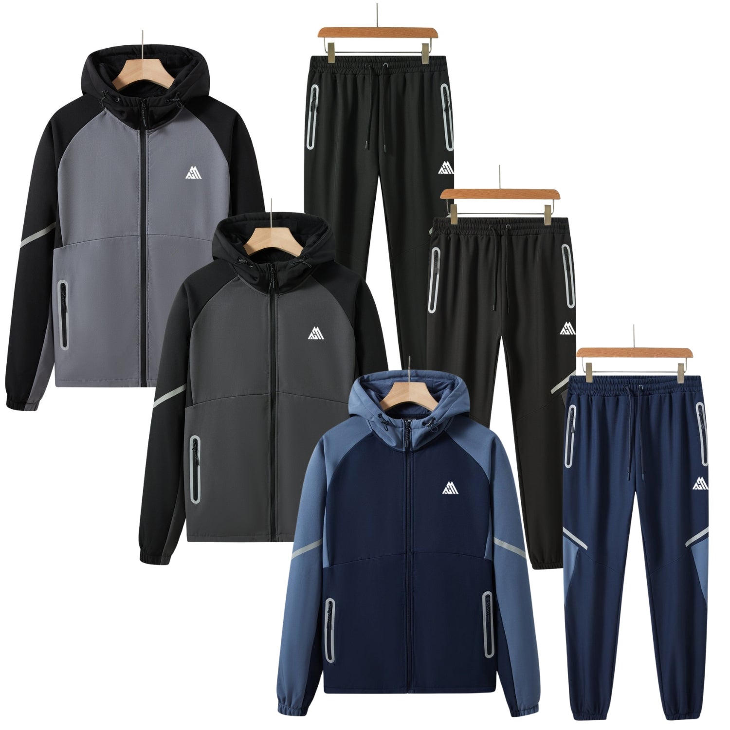 Pack of 8 Mens Tracksuit Hooded Sweatsuit Jogging Men's Tops with Full Zip