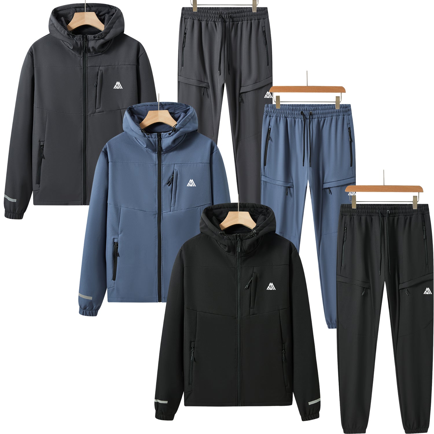 Pack of 8 Men's Tracksuit Set Hooded Sweatsuit Men's Tops with Full Zip & Joggers 006