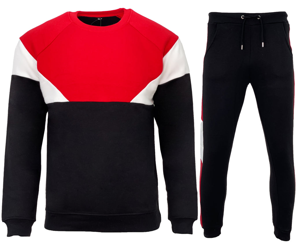 New Mens Round Neck Crew Neck Sweatshirt Full Block Tracksuit Raglan Top Bottom