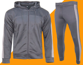 Mens Polyester Tracksuit Style Slim Fit Joggers Bottom Zip Hoodie Panel Designer