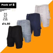 Pack of 5 Mens Fleece Cargo Shorts Combat Jogging Elasticated Waist Premium Essentials