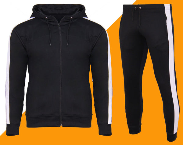 Mens Polyester Tracksuit Style Slim Fit Joggers Bottom Zip Hoodie Panel Designer