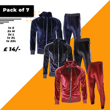 Pack of 7 NEW Mens Silky Zip Hoodie Two Stripe Panel Tracksuit Velour Jogging Bottoms