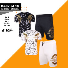 Pack of 10 Mens Cotton T Shirt + Polyester Shorts Set TIGER PATTERN PRINT Tracksuit Summer