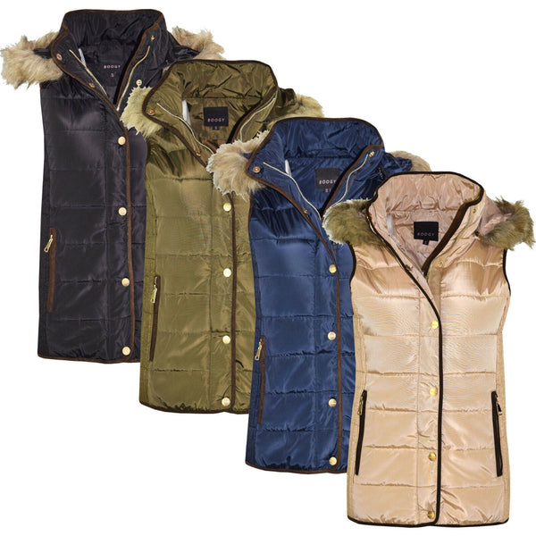 Pack of 5 New Womens Gilet Bodywarmer Ladies Coat HOODED FUR PUFFER PADDED QUILTED JACKET