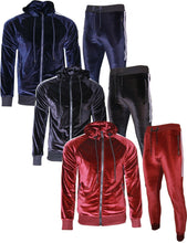 Pack of 7 NEW Mens Silky Zip Hoodie Two Stripe Panel Tracksuit Velour Jogging Bottoms