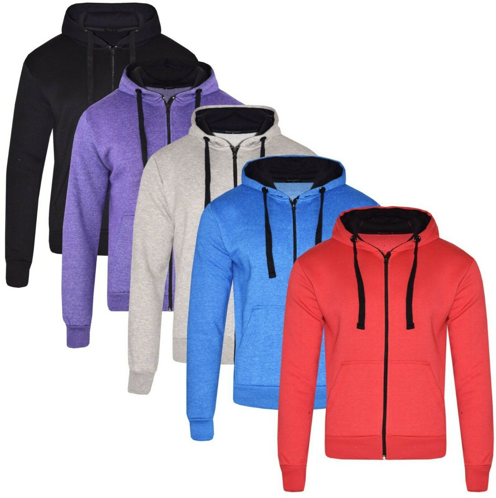 Ladies Womens Plain Zip Up Coloured Fleece Sweatshirt Hoodie Jacket Hooded Top