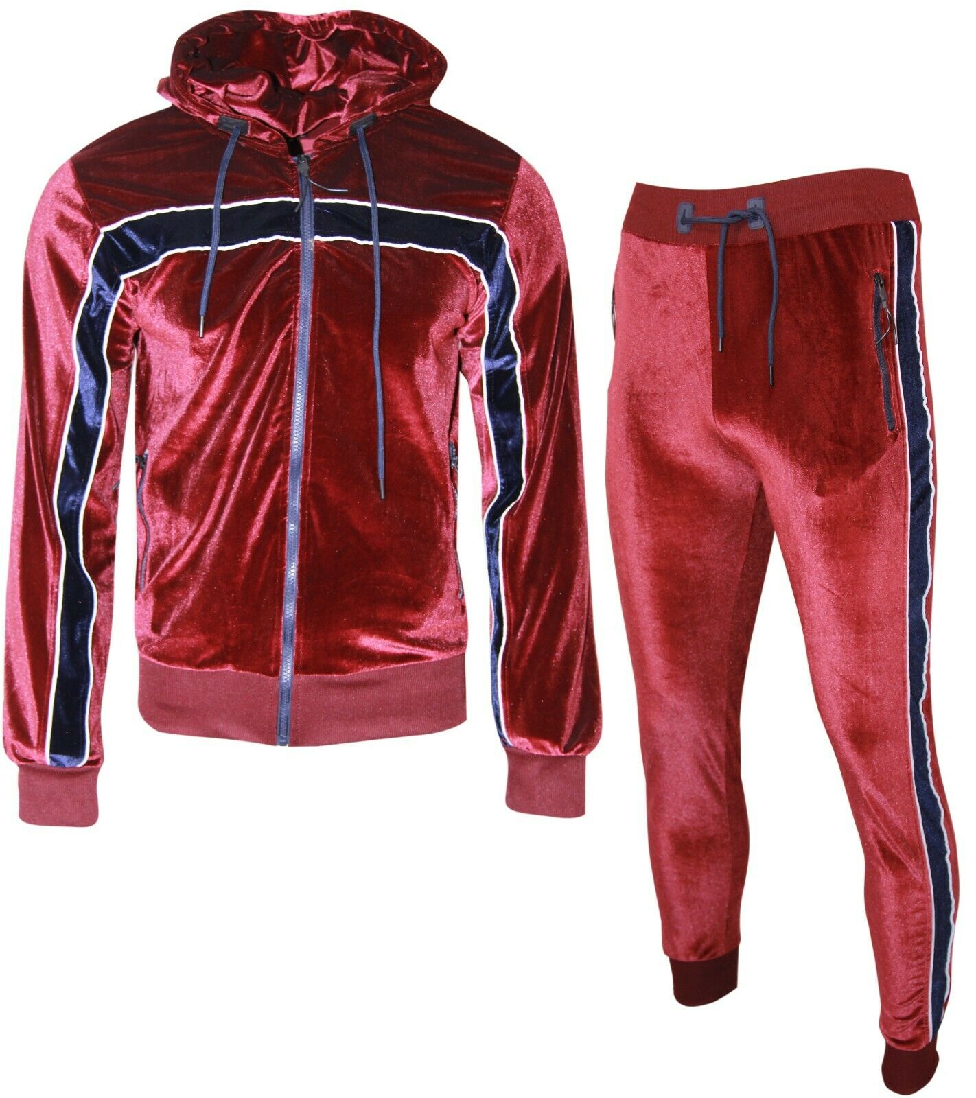 Pack of 7 NEW Mens Silky Zip Hoodie Two Tone Piping Tracksuit Velour  Jogging Bottoms