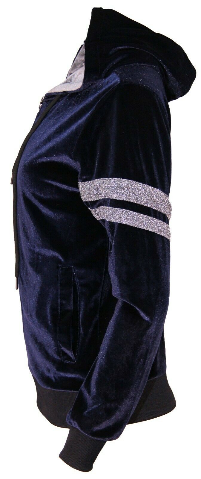 Womens Ladies Velour Velvet Hooded Top Trousers Stripe Panel 2PCS Tracksuit Set