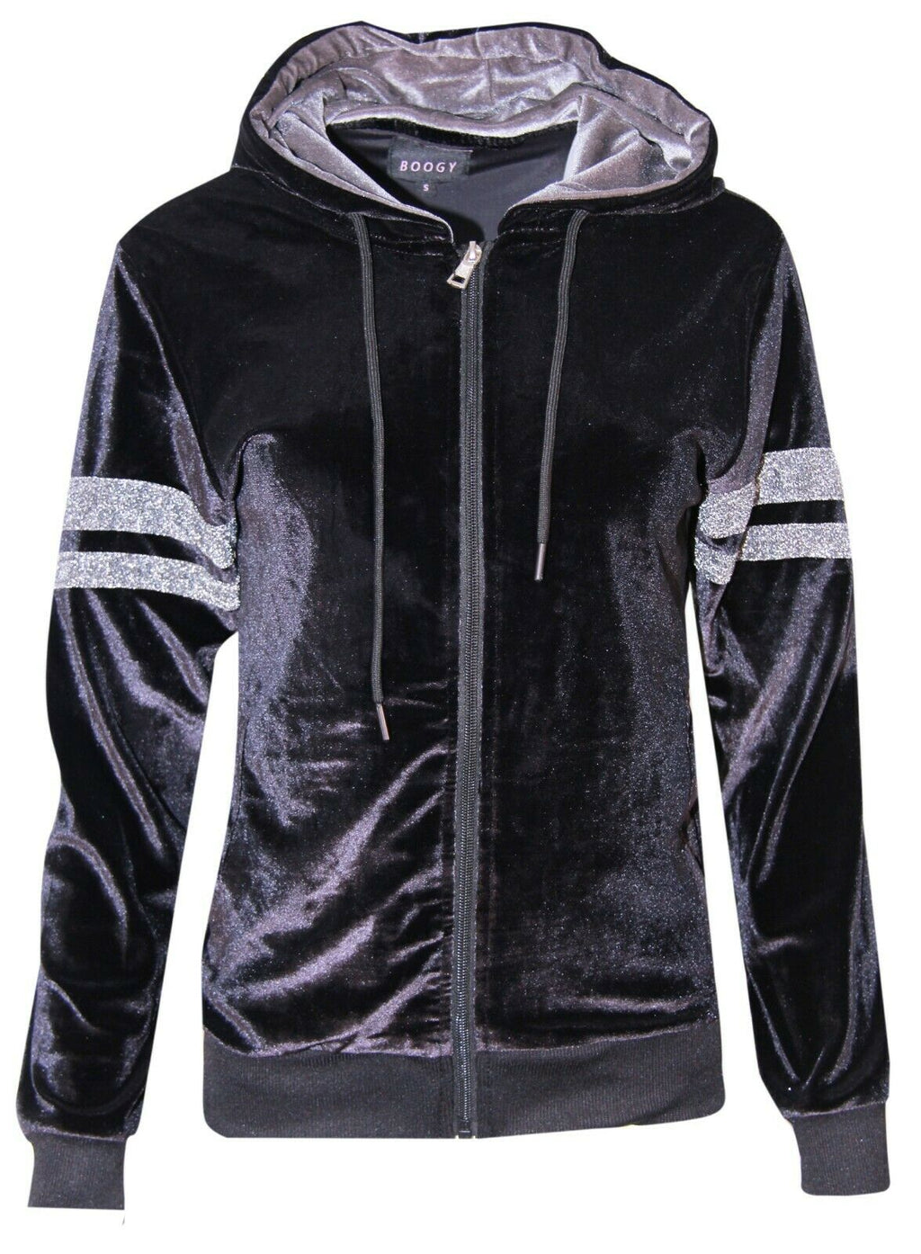 Womens Ladies Velour Velvet Hooded Top Trousers Stripe Panel 2PCS Tracksuit Set