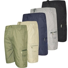 Mens Summer Elasticated Plain Shorts Cotton Lightweight Cargo Combat Pants S-2XL