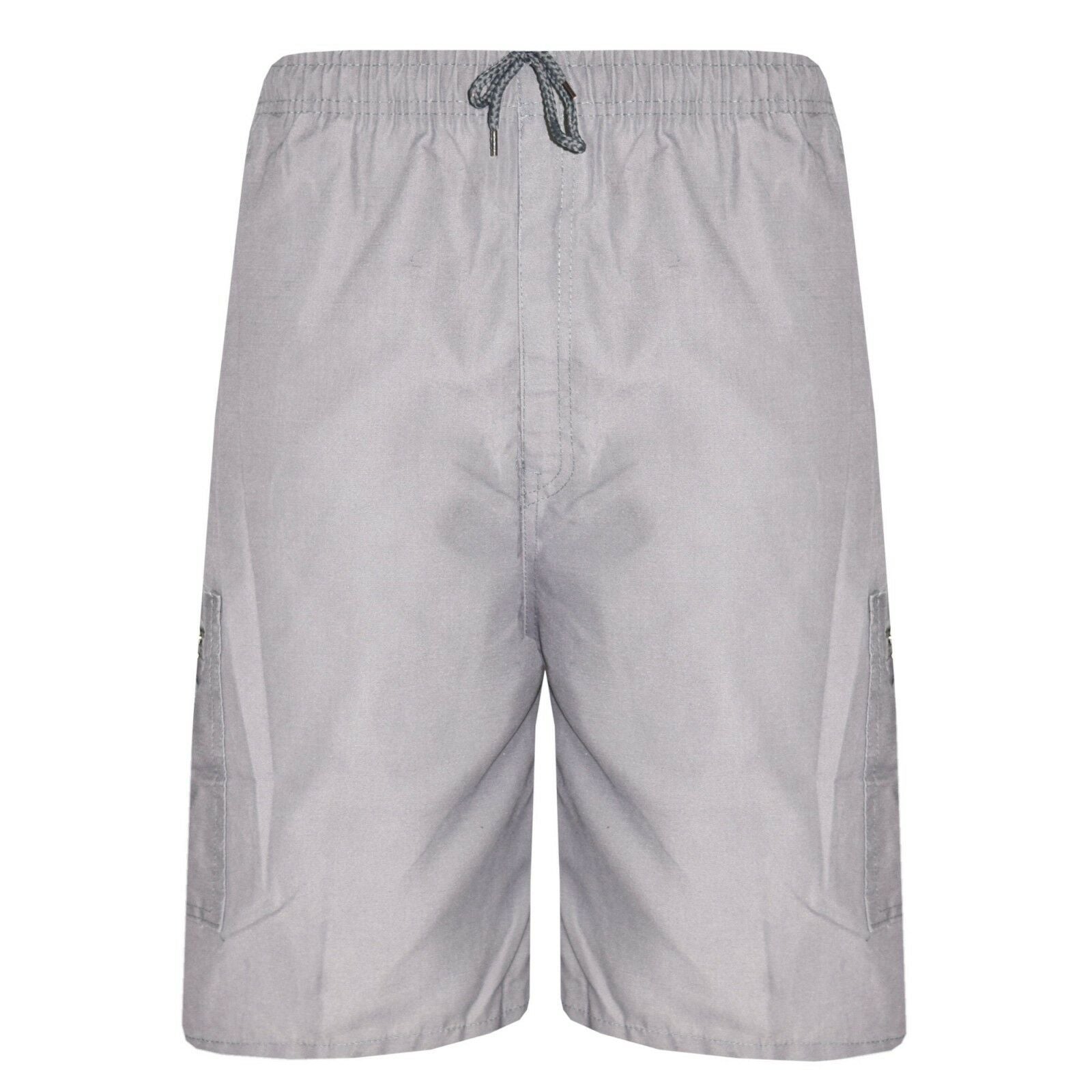 Mens Summer Elasticated Plain Shorts Cotton Lightweight Cargo Combat Pants S-2XL