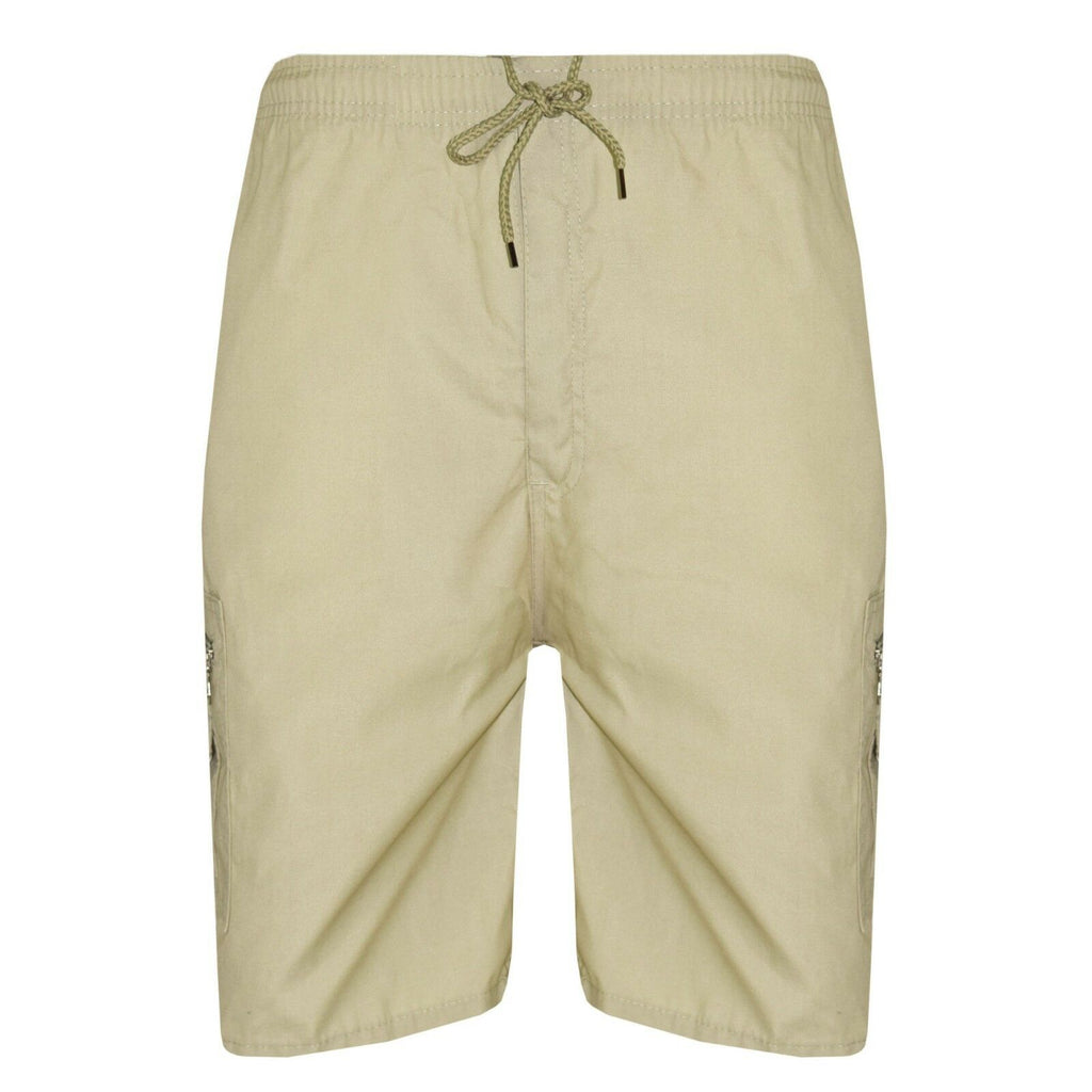 Mens Summer Elasticated Plain Shorts Cotton Lightweight Cargo Combat Pants S-2XL