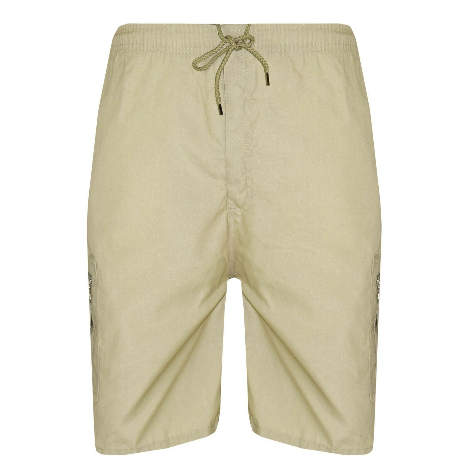 Mens Summer Elasticated Plain Shorts Cotton Lightweight Cargo Combat Pants S-2XL