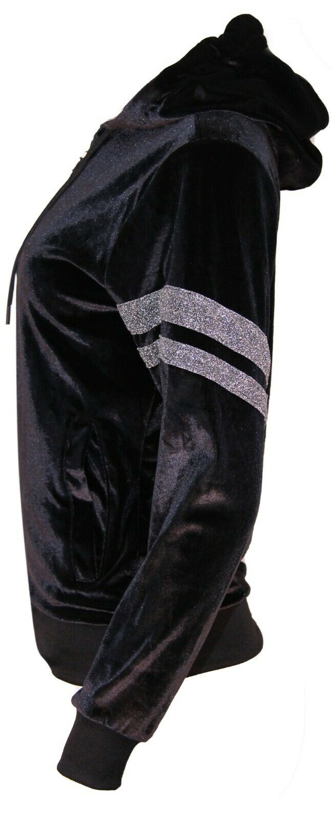 Womens Ladies Velour Velvet Hooded Top Trousers Stripe Panel 2PCS Tracksuit Set