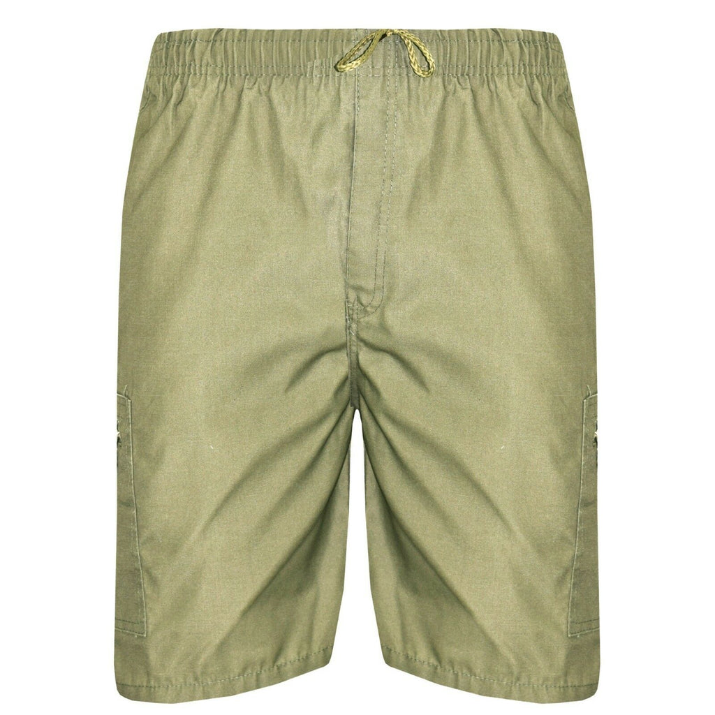 Mens Summer Elasticated Plain Shorts Cotton Lightweight Cargo Combat Pants S-2XL