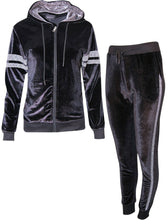 Pack of 7 Womens Ladies Velour Velvet Hooded Top Trousers Stripe Panel 2PCS Tracksuit Set