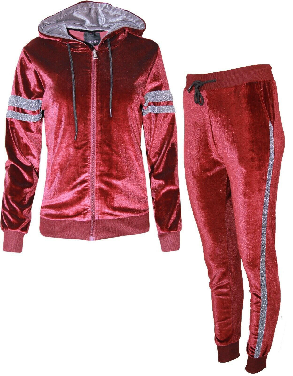 Pack of 7 Womens Ladies Velour Velvet Hooded Top Trousers Stripe Panel 2PCS Tracksuit Set