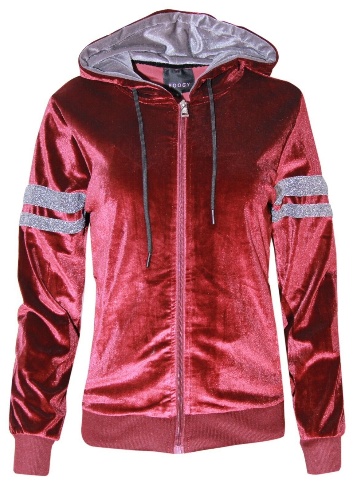 Womens Ladies Velour Velvet Hooded Top Trousers Stripe Panel 2PCS Tracksuit Set