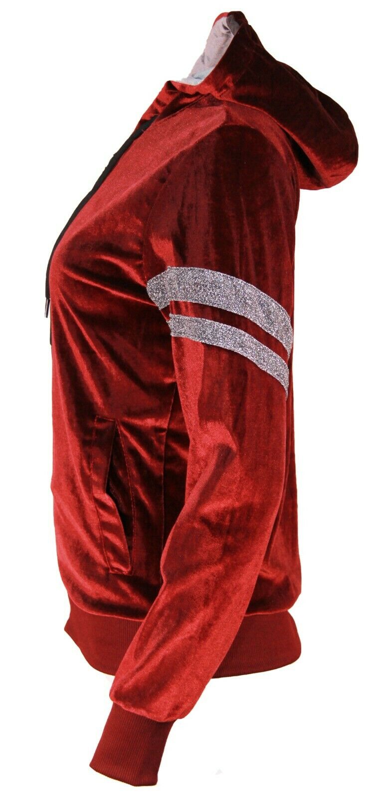 Womens Ladies Velour Velvet Hooded Top Trousers Stripe Panel 2PCS Tracksuit Set