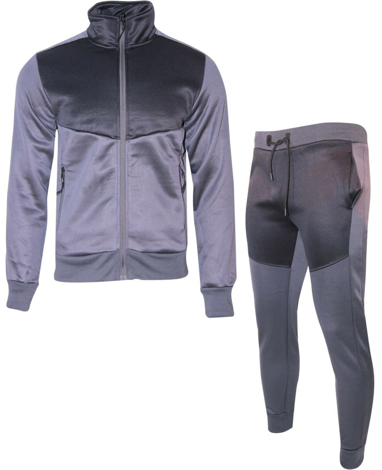 Mens Designer Polyester Brushed Tracksuit Collared Sweat Joggers Contrast Panel