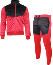 Mens Designer Polyester Brushed Tracksuit Collared Sweat Joggers Contrast Panel