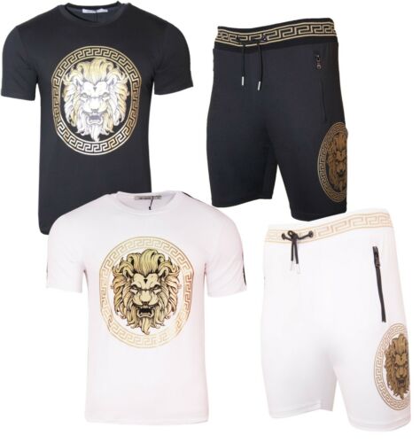 Pack of 10 2 Colours New Mens Cotton T Shirt + Polyester Shorts Set LION PRINT Tracksuit Summer