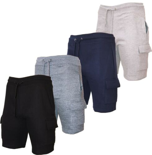 Mens Fleece Cargo Shorts Combat Jogging Elasticated Waist Premium Essentials