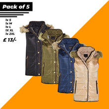 Pack of 5 New Womens Gilet Bodywarmer Ladies Coat HOODED FUR PUFFER PADDED QUILTED JACKET